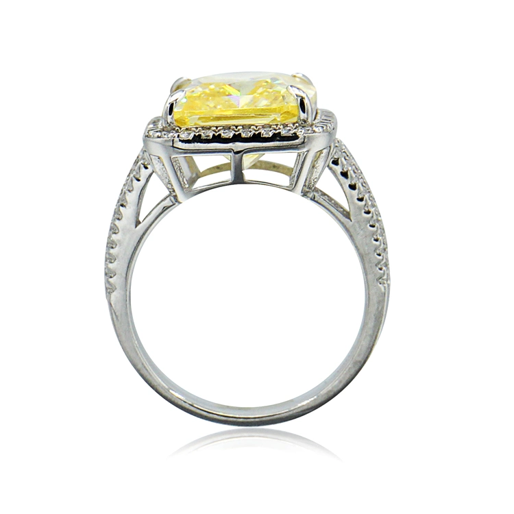 Luxury Bright Diamond Like Yellow Square Stone 925 Sterling Romantic Style Ring