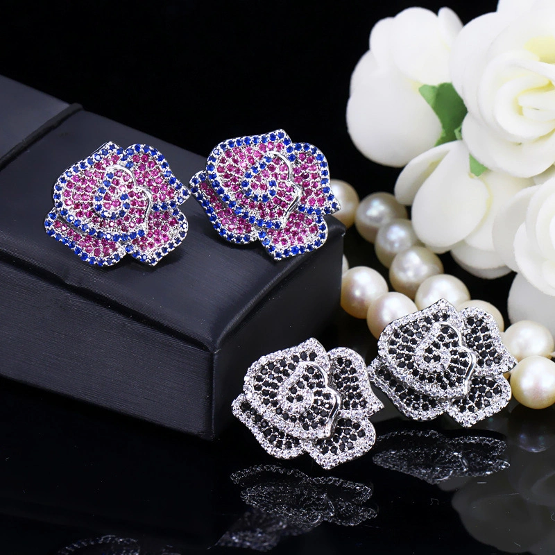 Amazon China Supplier Factory Customized Elegant Flower Diamonds Stud Earring