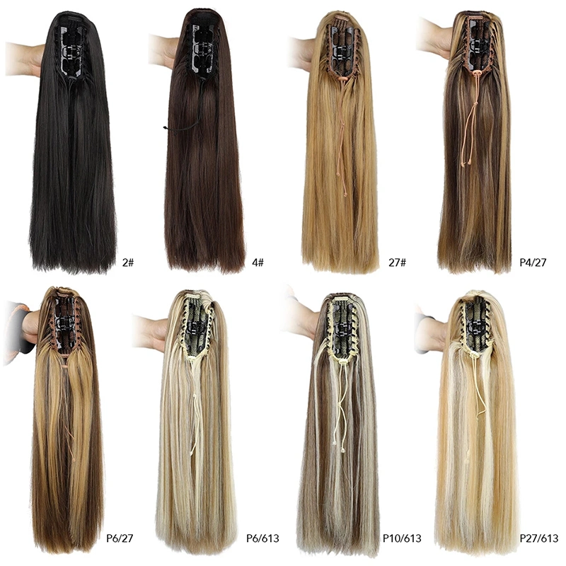 Wholesale Factory Price Long Straight Synthetic Claw Ponytail High Heat Extensions Synthetic Hair Ponytails