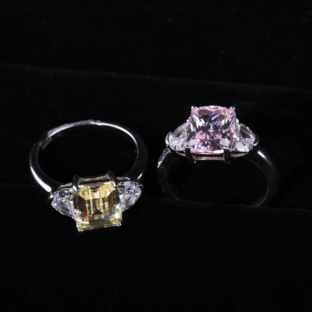 925 Sterling Silver Diamond Cutting Light Yellow Cubic Zircon Fancy Ring