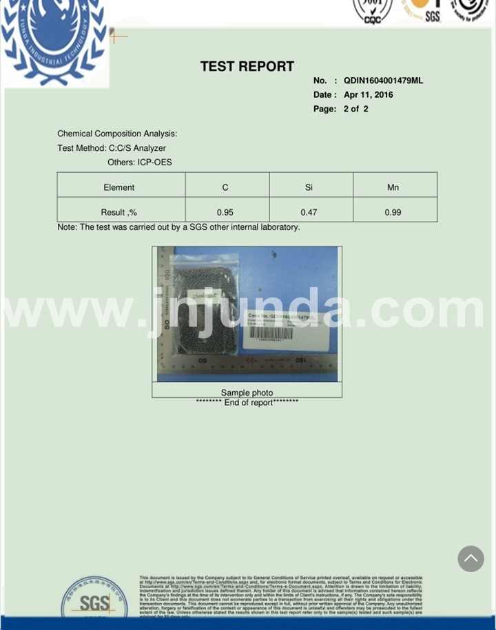 SAE Standard/Carbon Metal Abrasive/Long Life Time Steel Ball S330 with ISO 9001 Standard