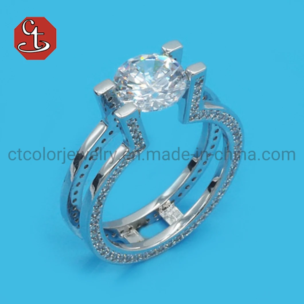 Wholesale New Model Fashion Wedding Jewellery Sterling Silver Yellow Diamond CZ Ring for Girl