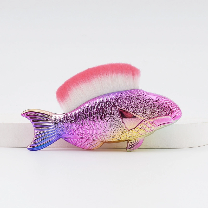 Rainbow Mermaid Shape Unique Makeup Brushes Acrylic UV Gel Polish Powder Glitter Remover Fish Nail Cleaning Brush