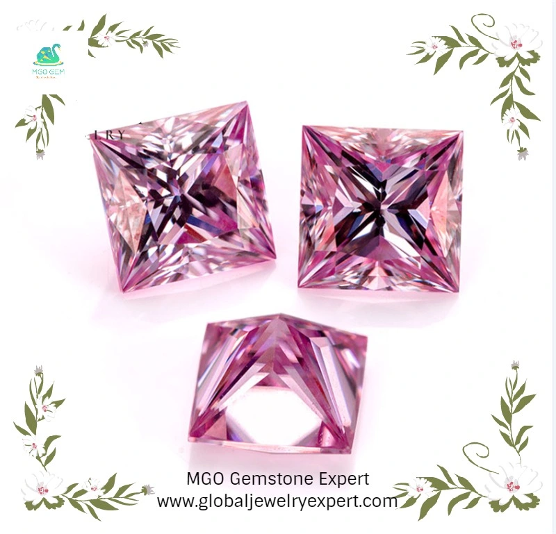 MGO Gems Professional in Supply of Synthetic Asscher Cut Def Vvs Pink Moissanite Diamonds