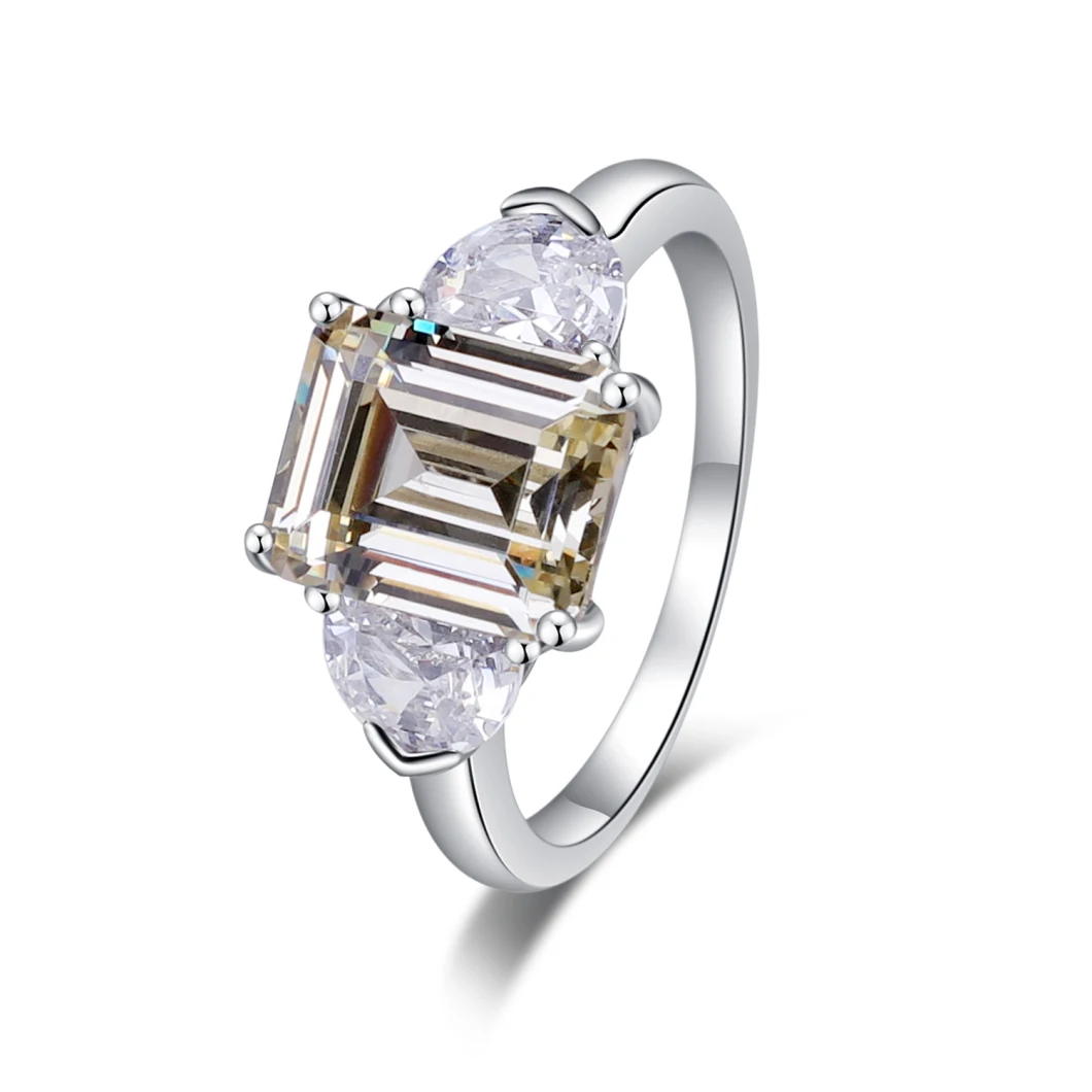 925 Sterling Silver Diamond Cutting Light Yellow Cubic Zircon Fancy Ring
