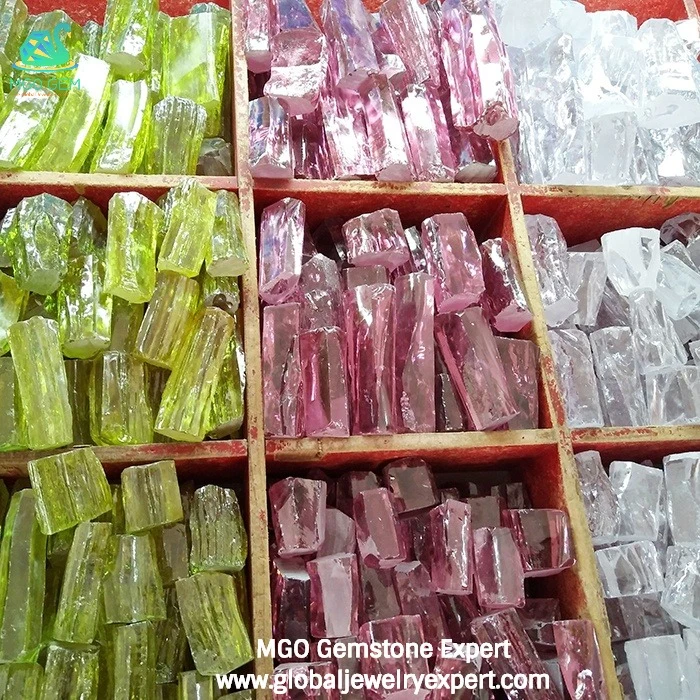 Mgogems Wholesale Apple Green/Pink White Colour Rough CZ Cubic Zirconia Raw Material at Factory Price