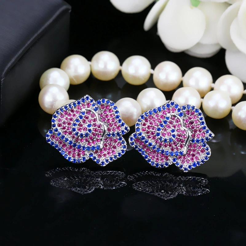 Amazon China Supplier Factory Customized Elegant Flower Diamonds Stud Earring