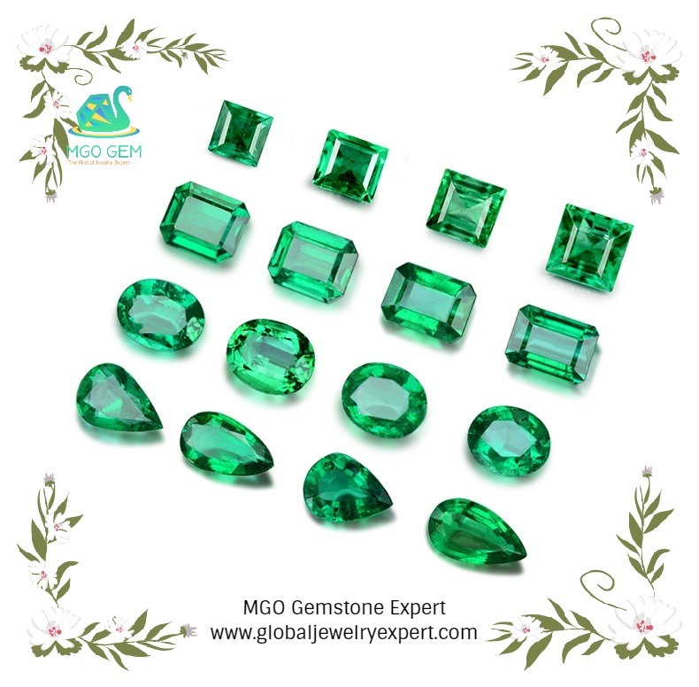 MGO Gem Lab Grown Created Synthetic Hydrothermal Pear Square Fancy Cut Columbian Emerald Loose Gemstone