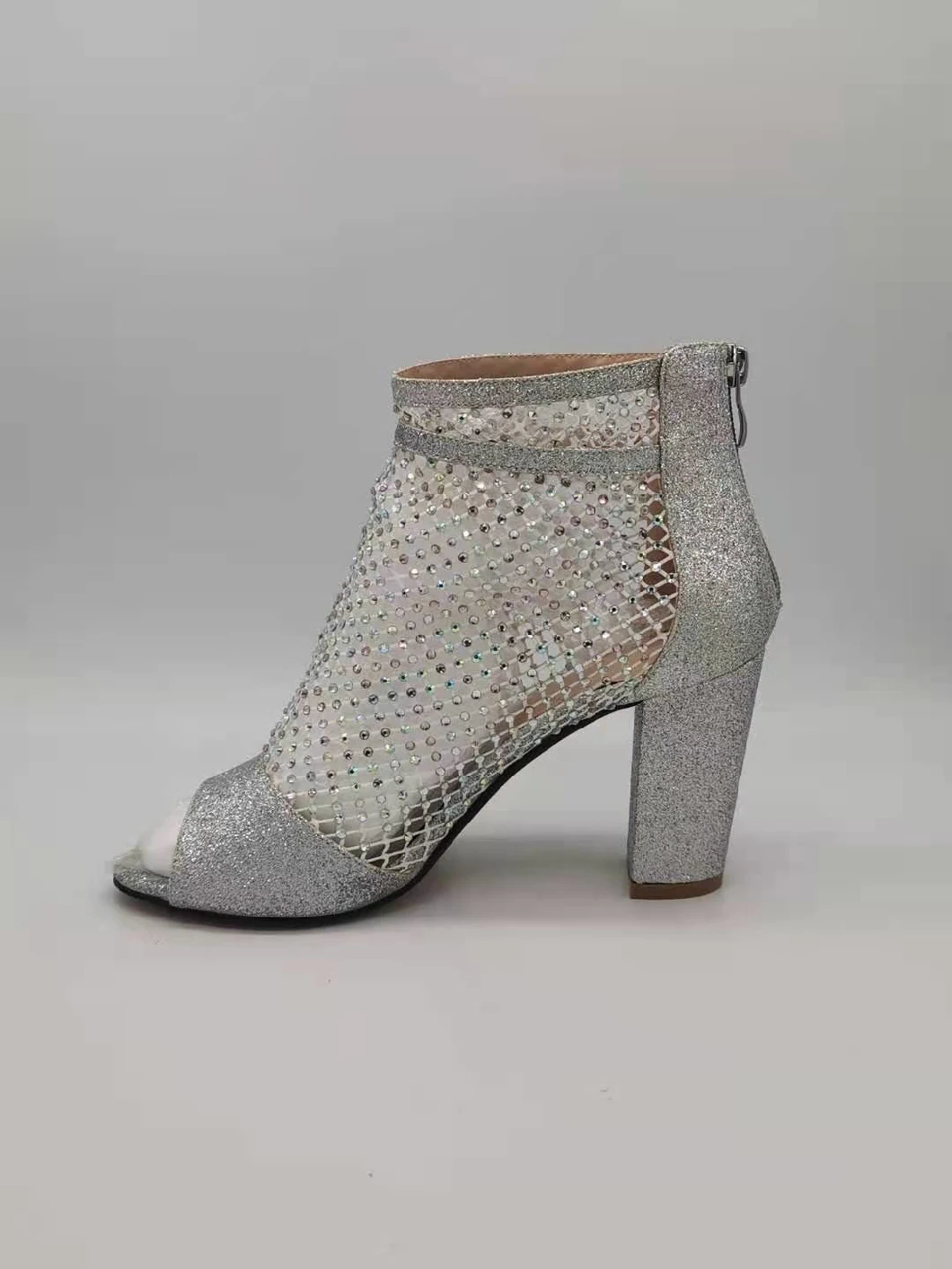 Wholesale New Fashion Mesh Material Inlaid Diamond Design Ladies High Heel Sandals