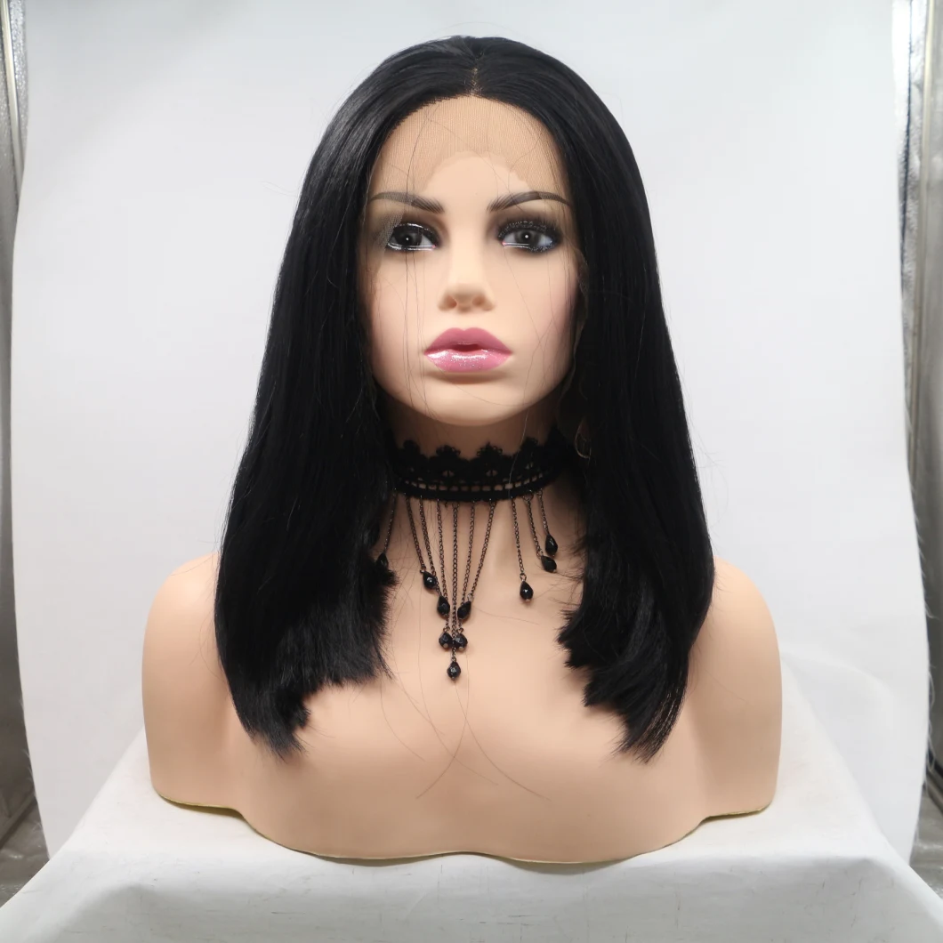 Competitive Price Synthetic Wig Lace Front Kanekalon Natural Black Synthetic Long Curly Hair Wig