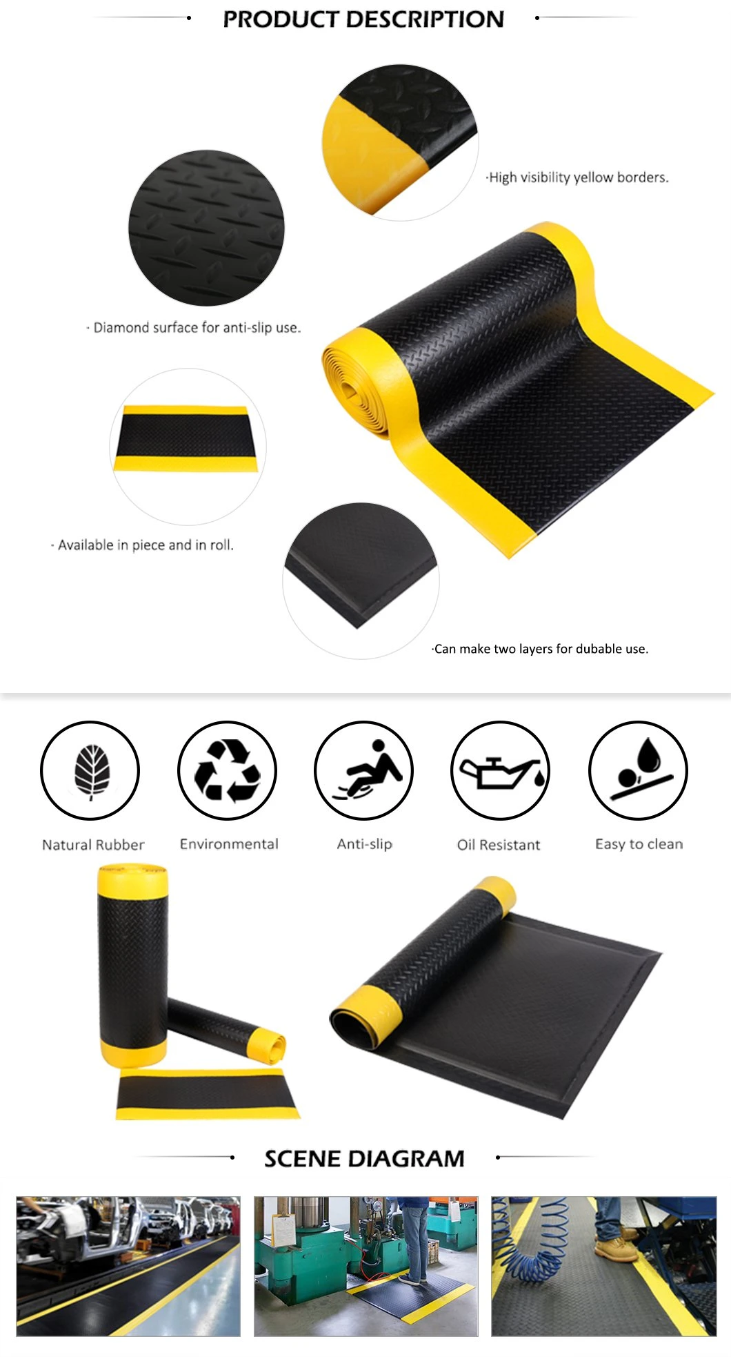 Industrial Diamond Dual-Layer Comfortable Workshop Safety PVC Foam Mat for Standing Area