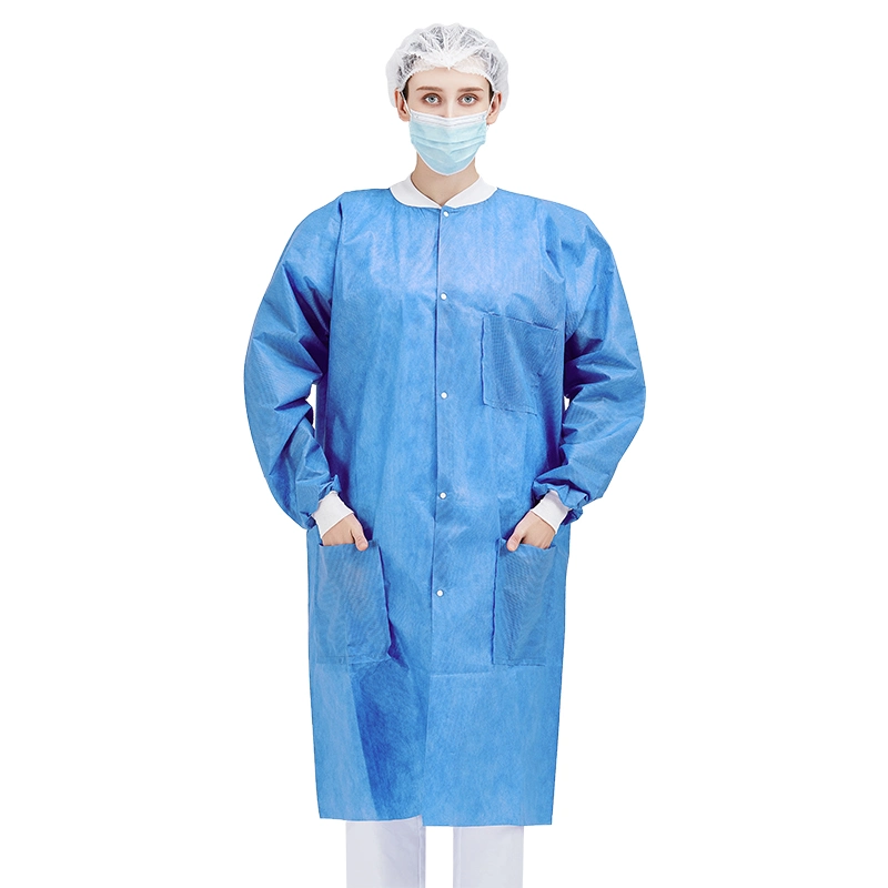 Disposable Customized Size Blue/White Nonwoven PP/SMS/PP+PE Lab Gown Lab Jackets Lab Coat