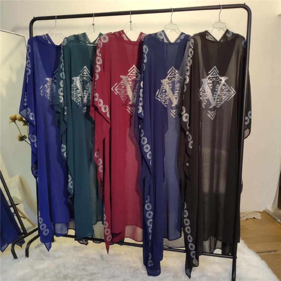 Chiffon Luxury Diamond African Women Butterfly Cardigan Robe Fashion Mesh Stitching Loose Bat Abaya