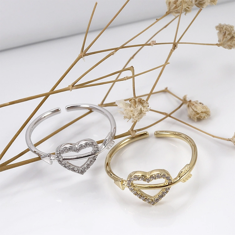 Fashion Jewellery 18K Yellow Gold Plated Heart Shaped Imitation Diamond 925 Silver Ring for Women