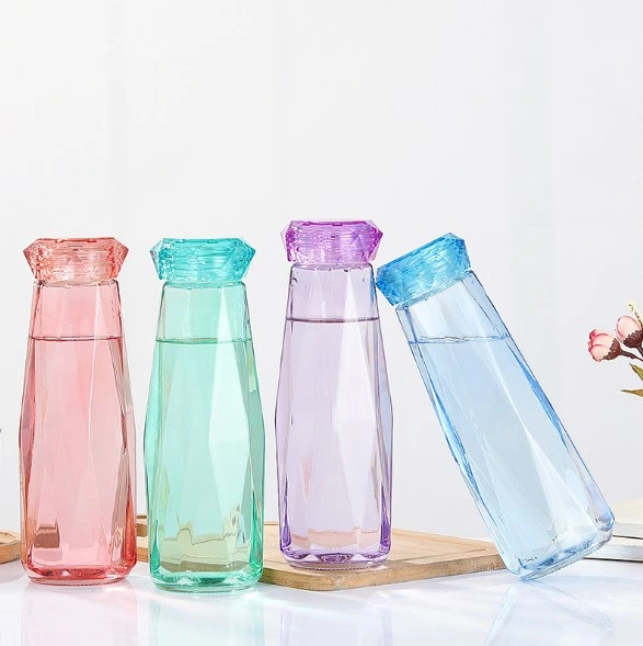 Campaign 500ml Single Wall Fashion Crystal Diamond BPA Free Rhombus Glass Drinking Water Bottle for Gifts