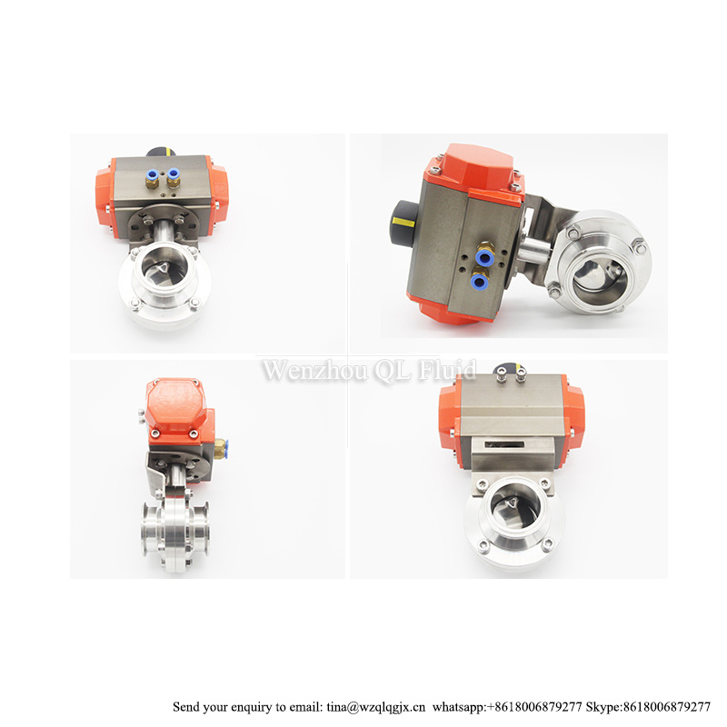 SS304/316L Sanitary Stainless Steel Pneumatic Butterfly Valve