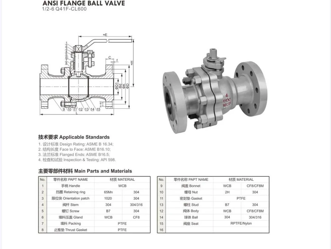 150lb 4 Inch Flanged Ball Valve with Fire Safe Design