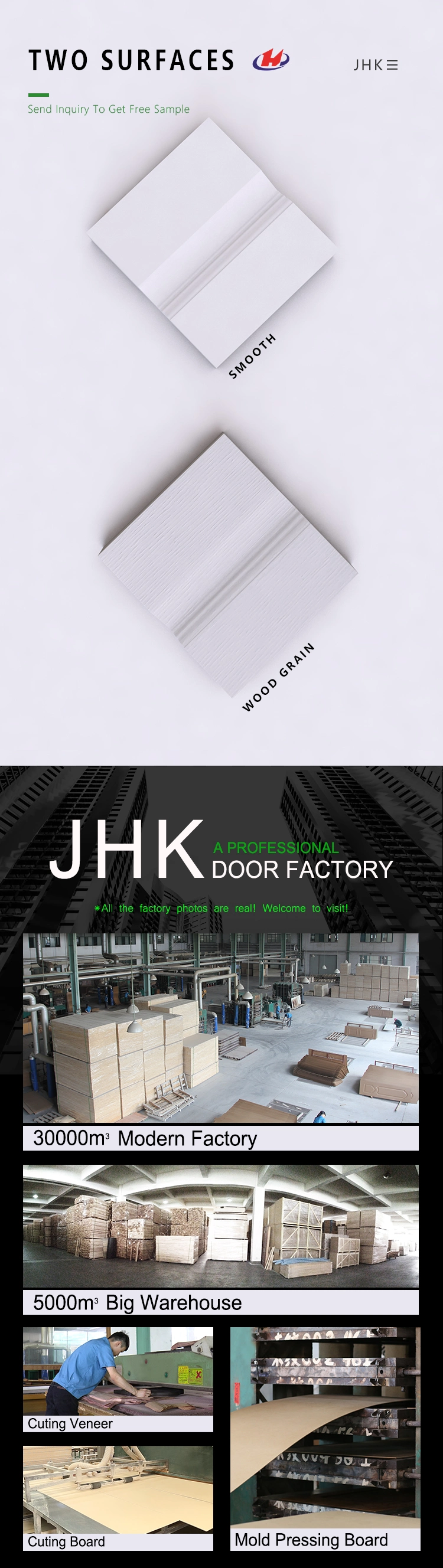 Jhk-006 6 Panel Bargain Price White Door Skin Interior White Primed Door