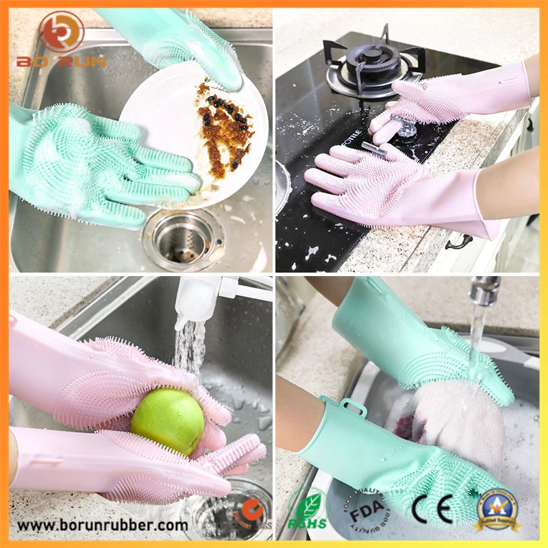 Cleaning Gloves Silicone Reusable Cleaning Brush Heat Resistant Silicone Gloves for Housework Dishwashing Kitchen Clean