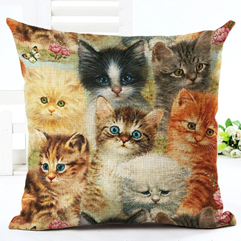 Cute Cats Linen Pillowcase Living Room Sofa Cushion Cover