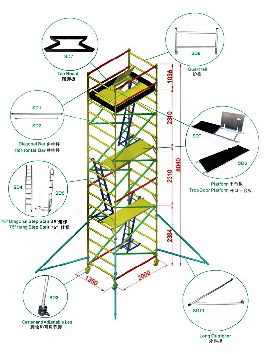 Portable Construction Scaffolding Tower Platform Aluminum Mobile Scaffolding