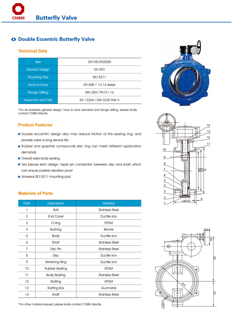 Flange End Ductile Iron Butterfly Valve for Fluid Control