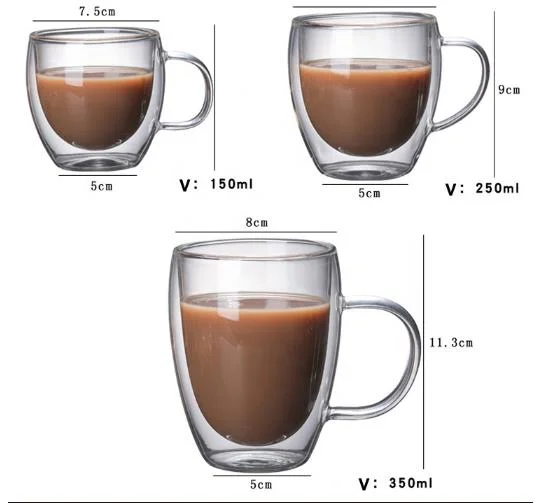 Heat Resistant Double Wall Glassware, Double Wall Tea Drinking Glass Coffee Cup