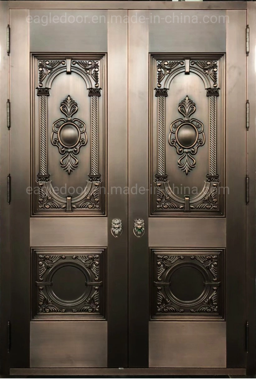 Luxury Entrance Doors Main Door Designs Double Door Wood Grain Copper Door, Simple Modern Design Exterior Entry Bronze Doors with Smart Lock Metal Copper Door