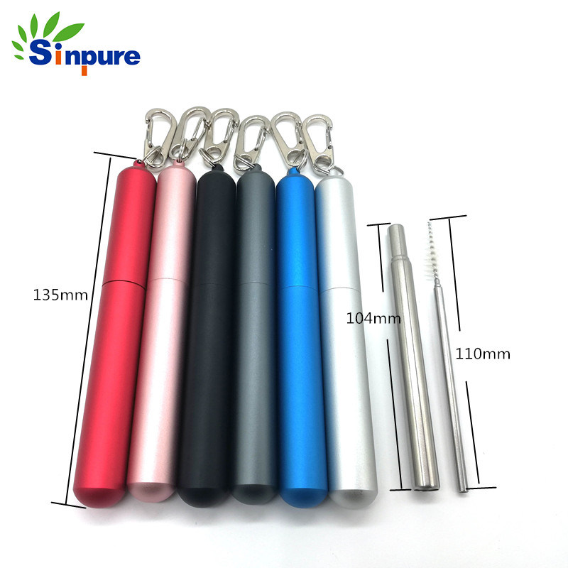 Provide 23mm Collapsible Drinking Straw Telescopic Stainless Steel Foldable Straws with Brush