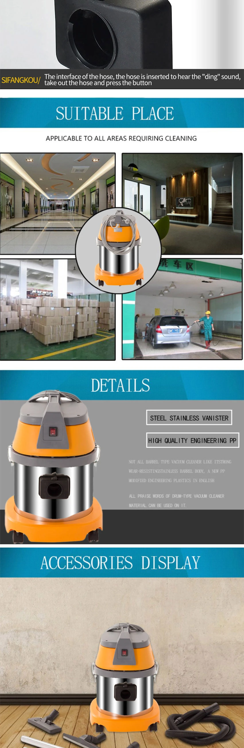 Dry Wet Bucket Type Strong Vacuum Cleaner Industrial Vacuum Cleaner Small Powerful Factory Workshop