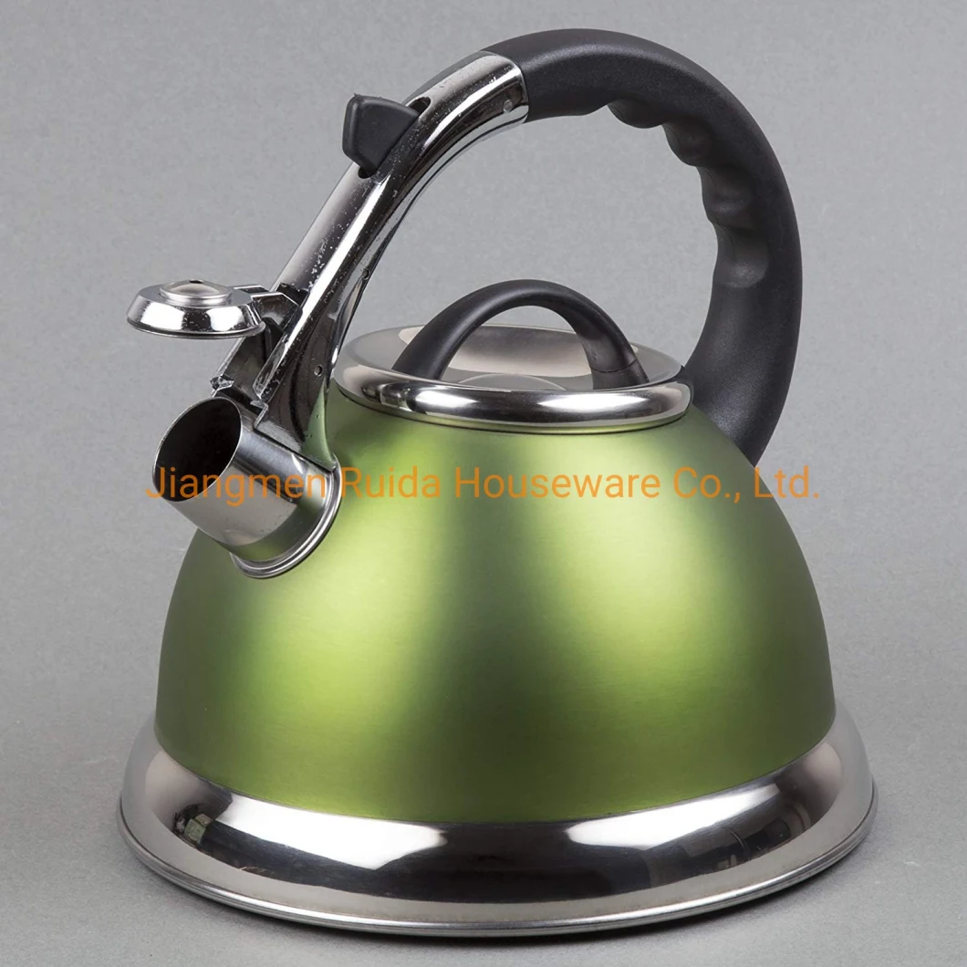 Green Painting Stainless Steel Whistling Coffee Tea Water Kettle with Heat Resistant Handle