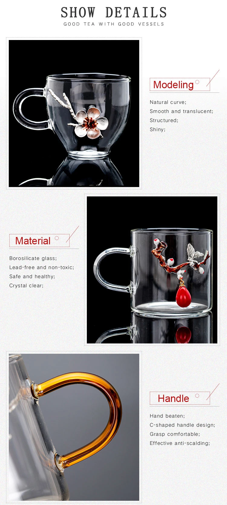 Manufacture Custom Coffee Tea High Borosilicate Handle Heat Resistant Mug Food Grade Hot Insulated Glass Cup