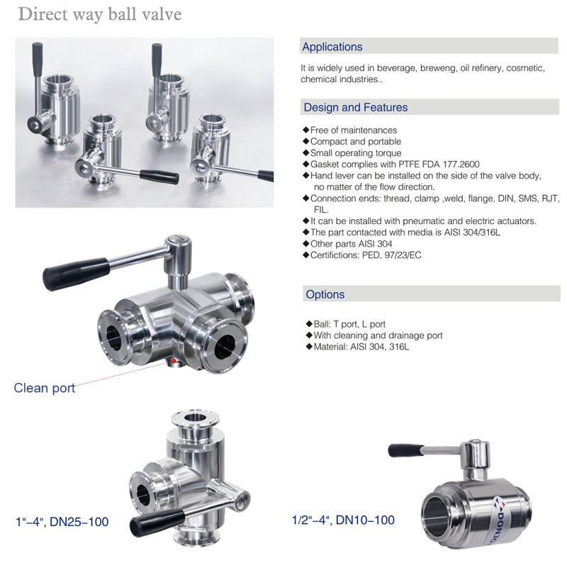 Food Grade Stainless Steel 3PCS Electric Ball Valve
