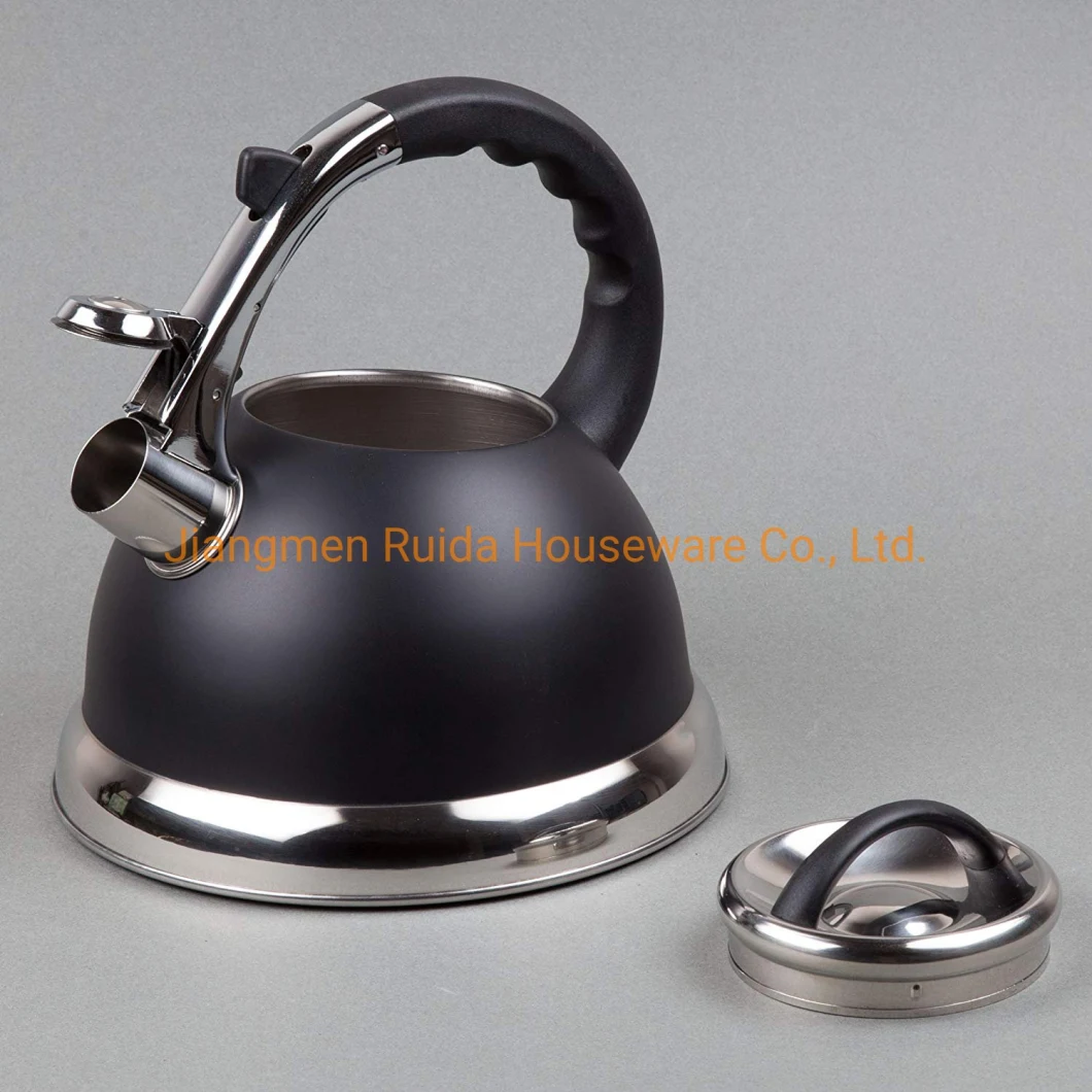 Black Painting Stainless Steel Whistling Coffee Tea Water Kettle with Heat Resistant Handle