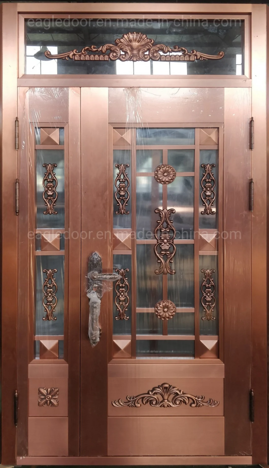 Luxury Entrance Doors Main Door Designs Double Door Wood Grain Copper Door, Simple Modern Design Exterior Entry Bronze Doors with Smart Lock Metal Copper Door
