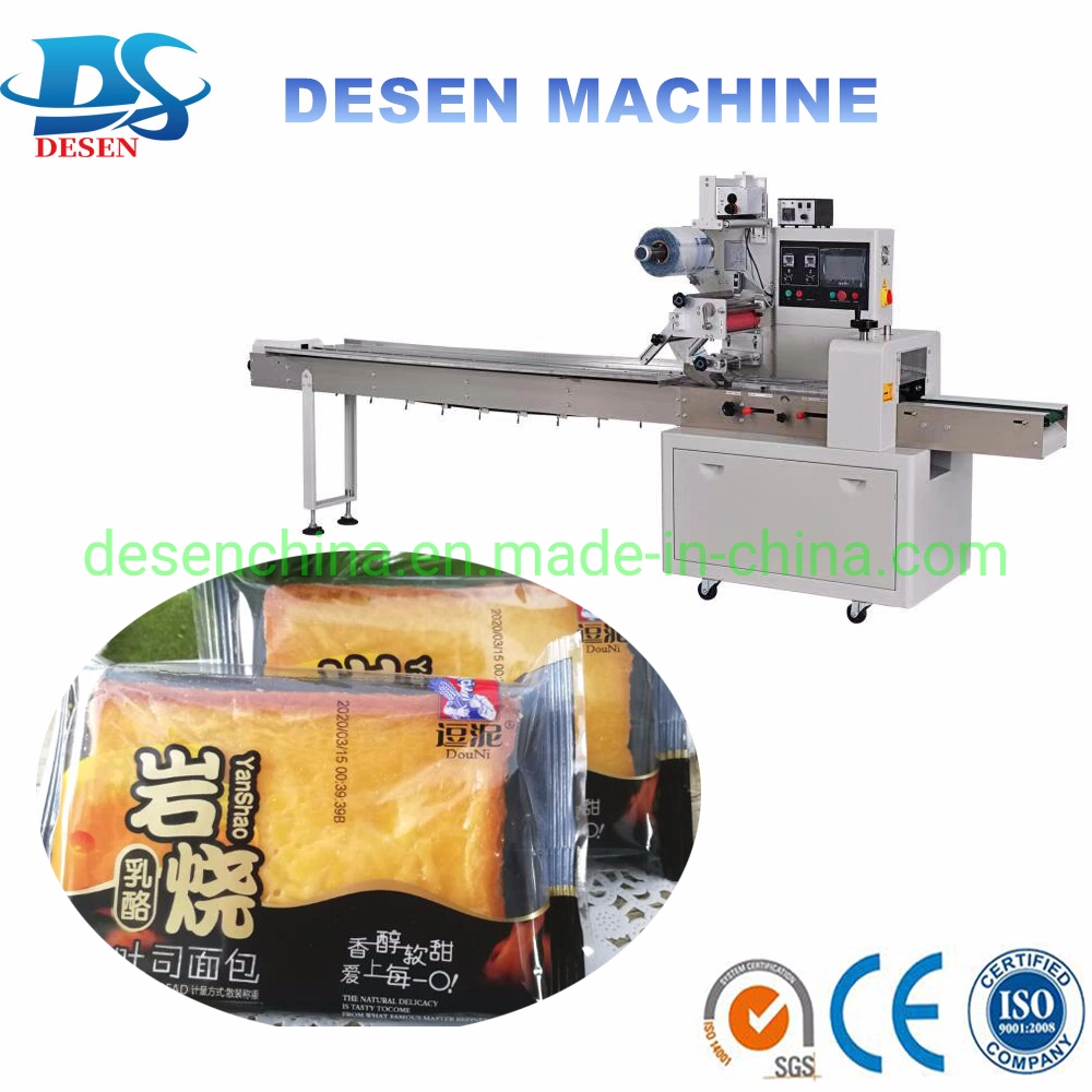Flow Pack Machine for Bread, Toast Bread Waffle Packing Machine, Bread Cake Flow Packing Machine