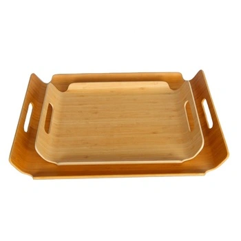 Large Bamboo Serving Tray Set Ottoman Food Breakfast Tray for Coffee Table