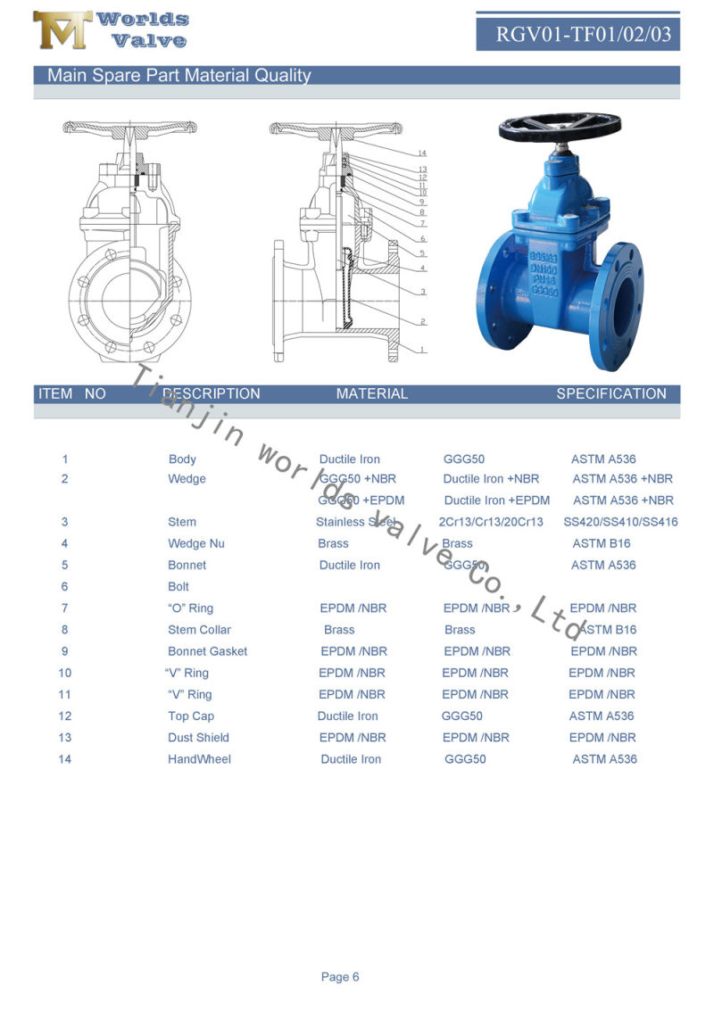 BS5163 Pn10 Pn16 Resilient Seated Gate Valves with Ce Wras Approved