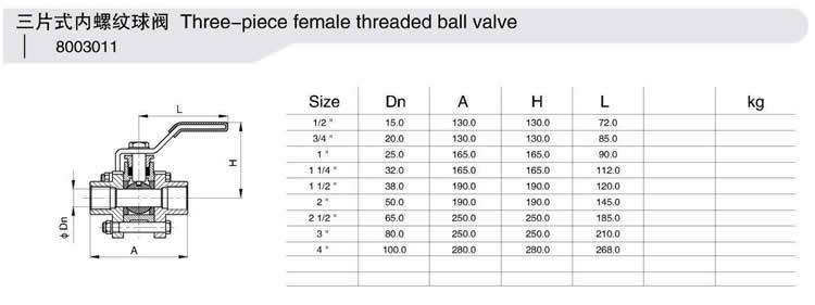 Two Pieces Ball Valve Three Pieces Ball Valve 3A Ball Valve