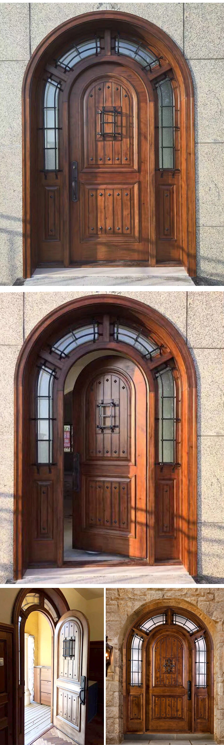 Exterior Mahogany Solid Wood Door Front Entry Door with Sidelites Open Door