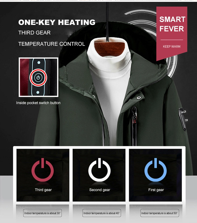 Graphene Electric Heated Jackets Safe Heating Overcoat Hooded Men Th21019