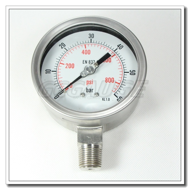 All Stainless Steel 4 Inch Liquid Filled Lower Back Pressure Gauge