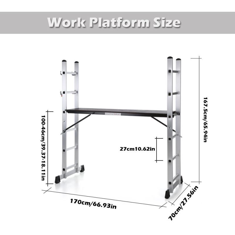 4-in-1 DIY Multi Purpose Scaffolding Ladder Aluminum Extendable Step Stool Work Platform Tower, 330 Lb