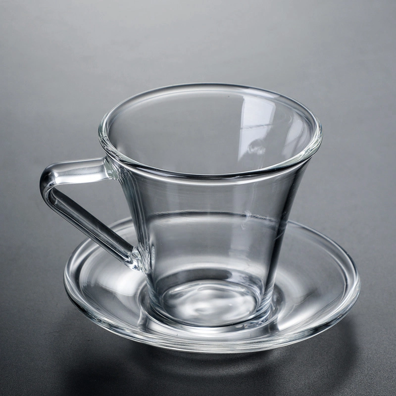 Crystal Clear Classic Design Healthful Durable and Heat Resistant Borosilicate Glass Coffee Cup and Saucer Set