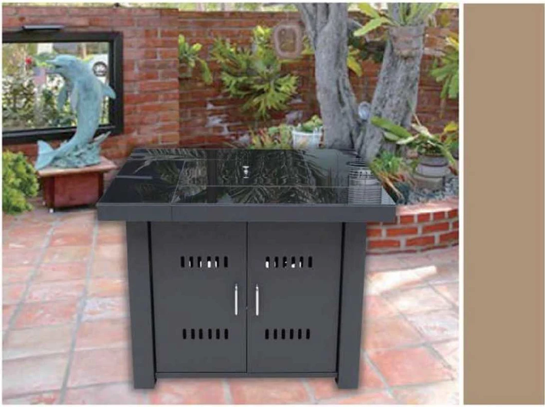 Square Fire Pit with Height Resistant Glass and Powder Coated Steel Surrounding