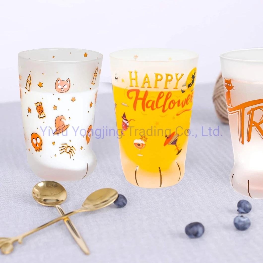 300ml Happy Halloween Cat Claw Cup Cat Paw Frosted Cup Kids Milk Glass Cups Personality Breakfast Milk Cup Cute Cat Foot Claw Print Mug Men and Women