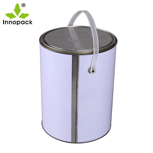 5 Liter Cylindrical Tin Paint Cans with Lever Lid Custom White Metal Cans