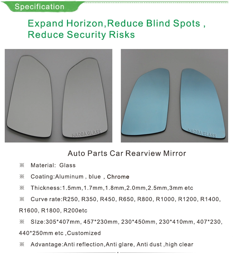 Blue Framless Convex Silver Coating Auto Rear View Mirror