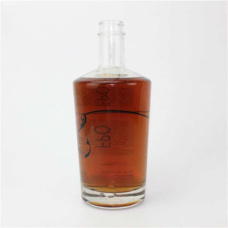 Screen Printing Cork Clear and Frosted Flat Glass Bottle 750ml for Liquor Wine Spirit