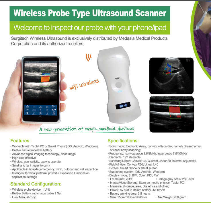 128 Elements Wireless Ultrasound Probe for Ios Android Mobile Device
